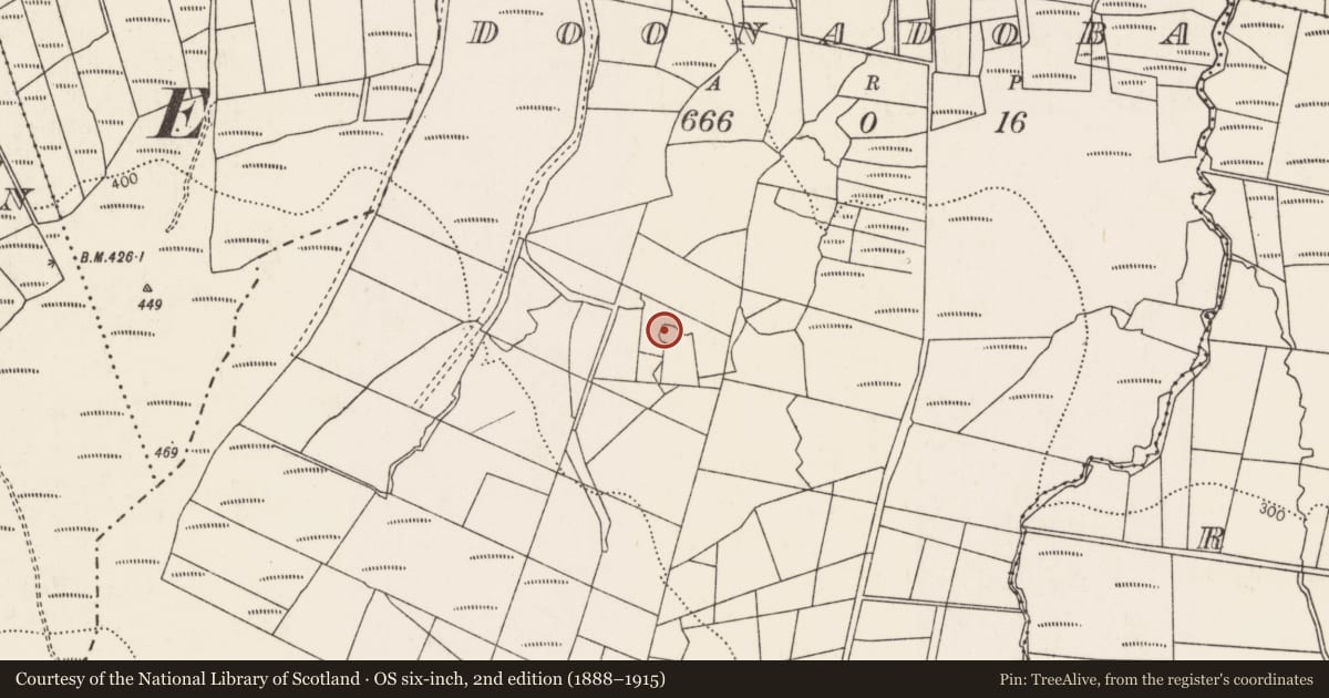 Ordnance Survey six-inch map, 2nd edition (1888–1915) covering the location of Ringfort - rath, Doonadoba, County Mayo, with a pin at the register's coordinates