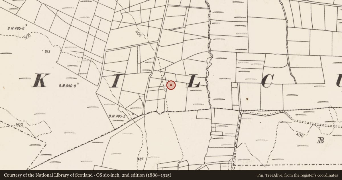 Ordnance Survey six-inch map, 2nd edition (1888–1915) covering the location of Megalithic tomb - court tomb, Doonadoba, County Mayo, with a pin at the register's coordinates