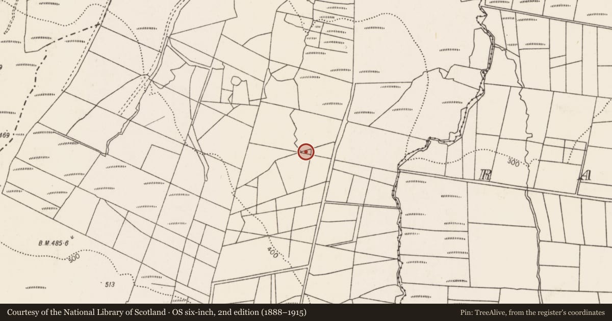 Ordnance Survey six-inch map, 2nd edition (1888–1915) covering the location of Standing stone, Doonadoba, County Mayo, with a pin at the register's coordinates