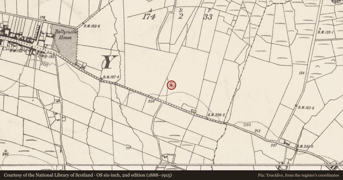 Ordnance Survey six-inch map, 2nd edition (1888–1915) covering the location of Ringfort - rath, Carrowkibbock Lower, County Mayo, with a pin at the register's coordinates