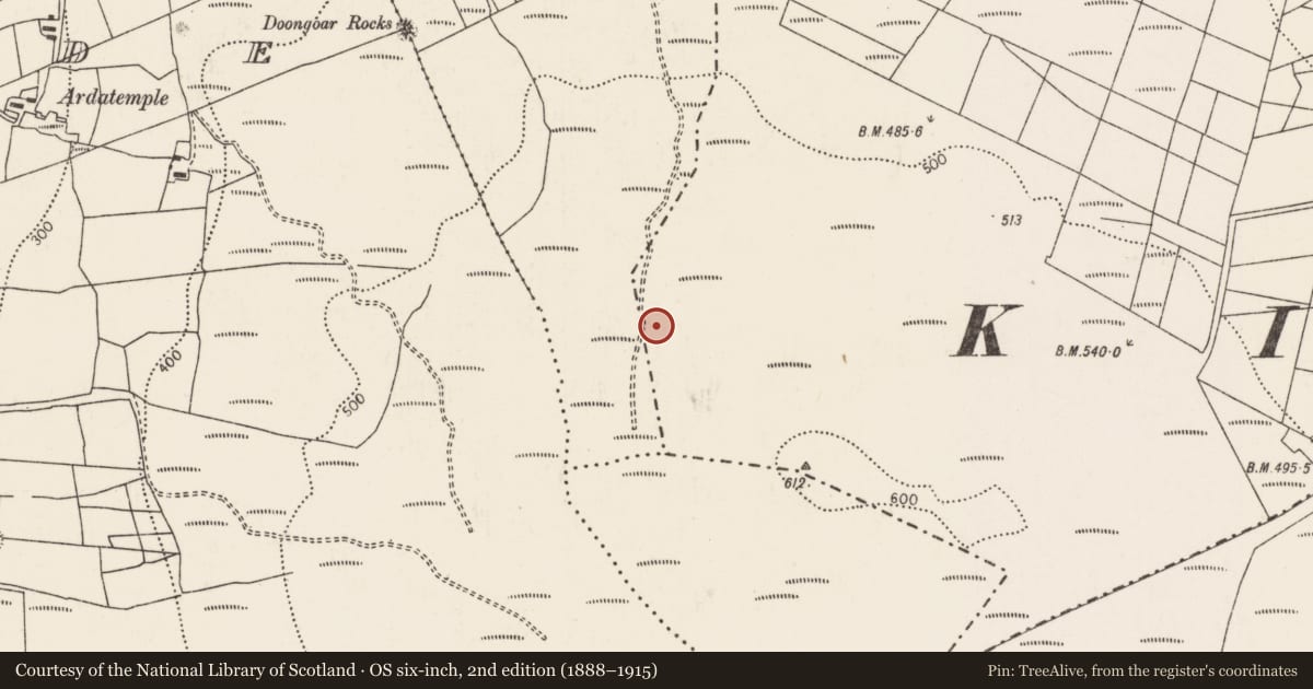 Ordnance Survey six-inch map, 2nd edition (1888–1915) covering the location of House - indeterminate date, Doonadoba, County Mayo, with a pin at the register's coordinates
