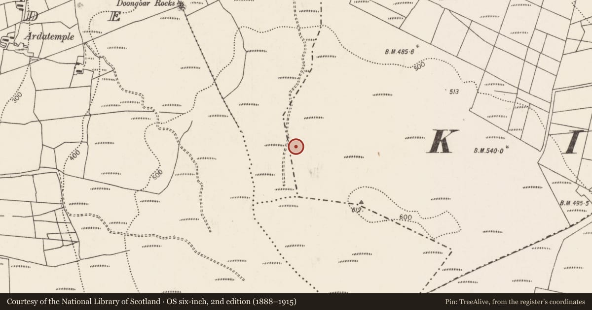 Ordnance Survey six-inch map, 2nd edition (1888–1915) covering the location of House - indeterminate date, Doonadoba, County Mayo, with a pin at the register's coordinates