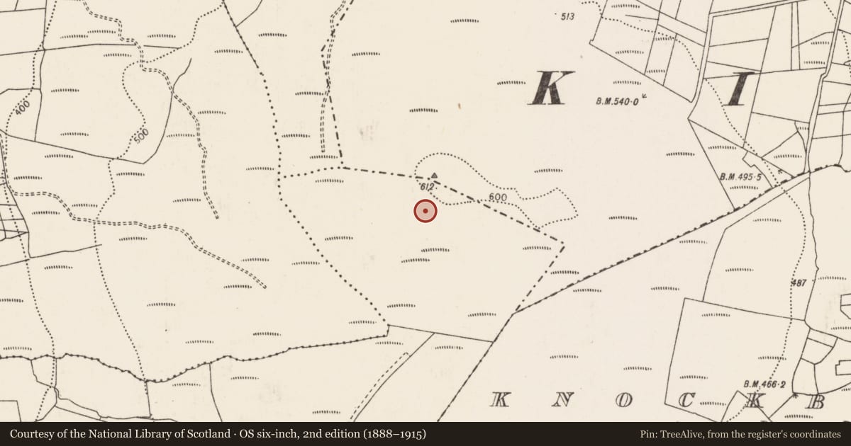 Ordnance Survey six-inch map, 2nd edition (1888–1915) covering the location of Megalithic structure, Carrowmore ([Tirawley By., Lackan Par.), County Mayo, with a pin at the register's coordinates
