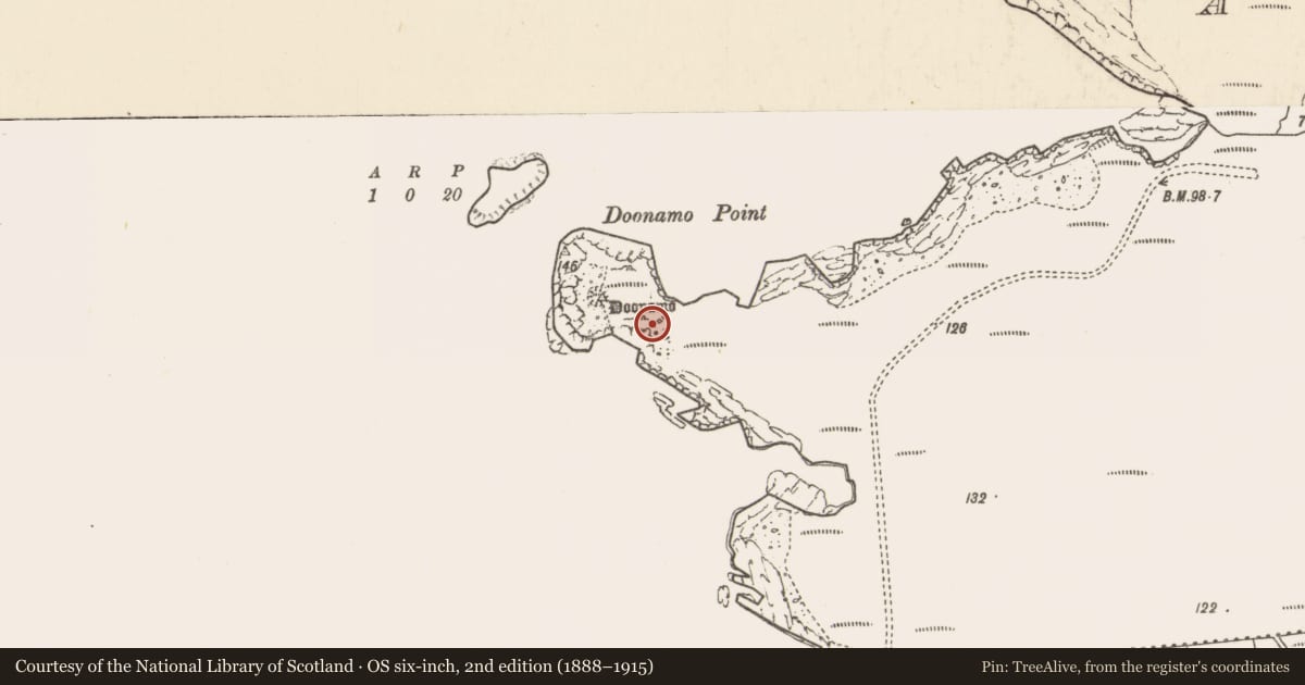 Ordnance Survey six-inch map, 2nd edition (1888–1915) covering the location of Hut site, Eochair Na Gcailleach, County Mayo, with a pin at the register's coordinates