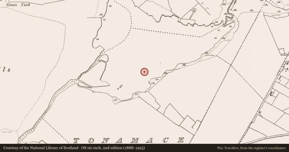 Ordnance Survey six-inch map, 2nd edition (1888–1915) covering the location of Crannog, Tóin An Mhása, County Mayo, with a pin at the register's coordinates