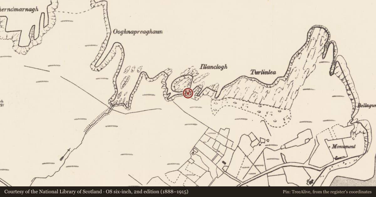 Ordnance Survey six-inch map, 2nd edition (1888–1915) covering the location of Promontory fort - coastal, Achadh Ghlaisín, County Mayo, with a pin at the register's coordinates