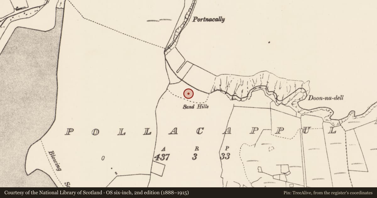 Ordnance Survey six-inch map, 2nd edition (1888–1915) covering the location of Burial ground, Poll An Chapaill, County Mayo, with a pin at the register's coordinates