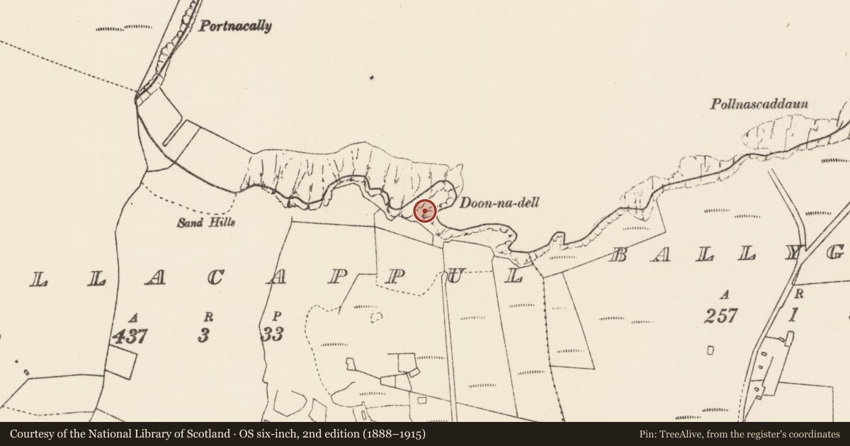 Ordnance Survey six-inch map, 2nd edition (1888–1915) covering the location of Promontory fort - coastal, Poll An Chapaill, County Mayo, with a pin at the register's coordinates