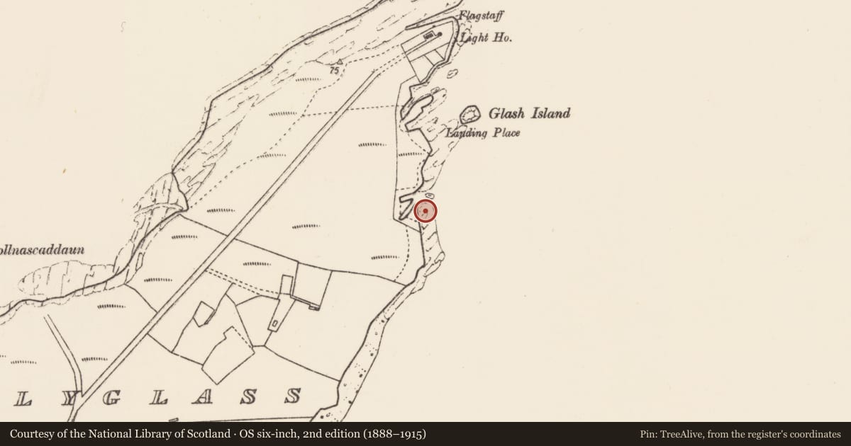 Ordnance Survey six-inch map, 2nd edition (1888–1915) covering the location of Promontory fort - coastal, An Baile Glas, County Mayo, with a pin at the register's coordinates