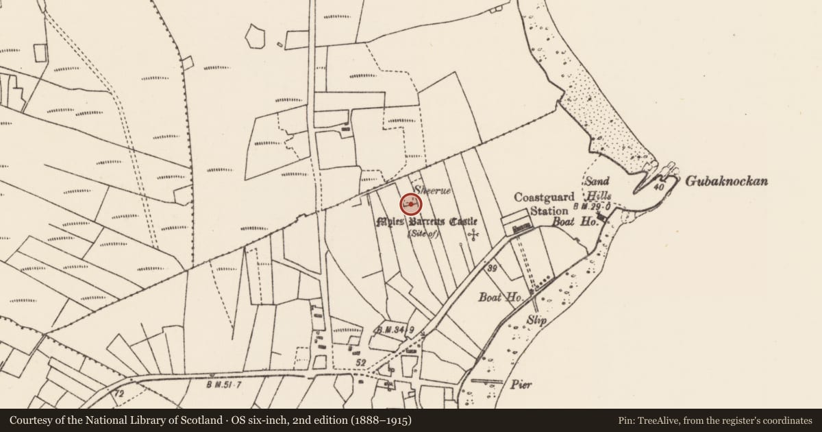 Ordnance Survey six-inch map, 2nd edition (1888–1915) covering the location of Mound, Cnocán Na Líne, County Mayo, with a pin at the register's coordinates