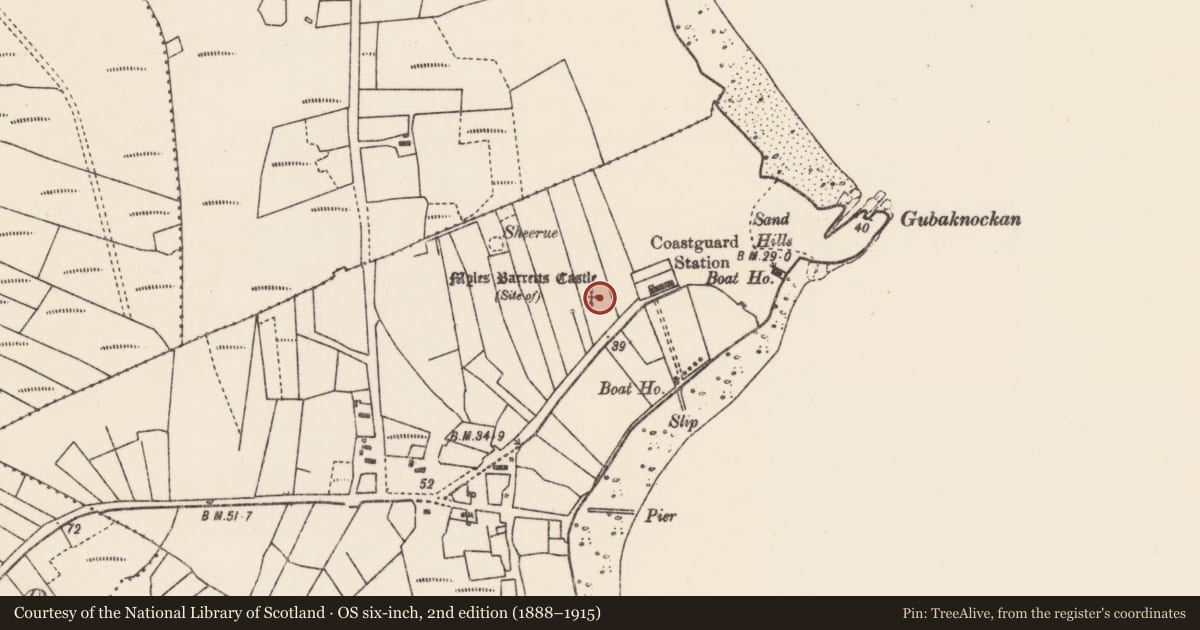Ordnance Survey six-inch map, 2nd edition (1888–1915) covering the location of Castle - unclassified, Cnocán Na Líne, County Mayo, with a pin at the register's coordinates