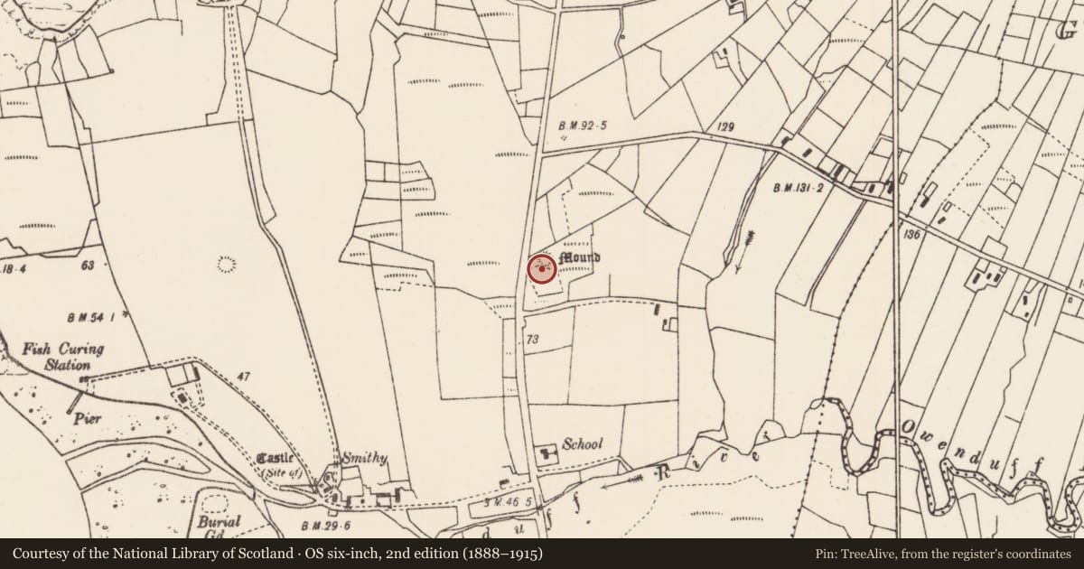 Ordnance Survey six-inch map, 2nd edition (1888–1915) covering the location of Mound, An Tinbhear, County Mayo, with a pin at the register's coordinates
