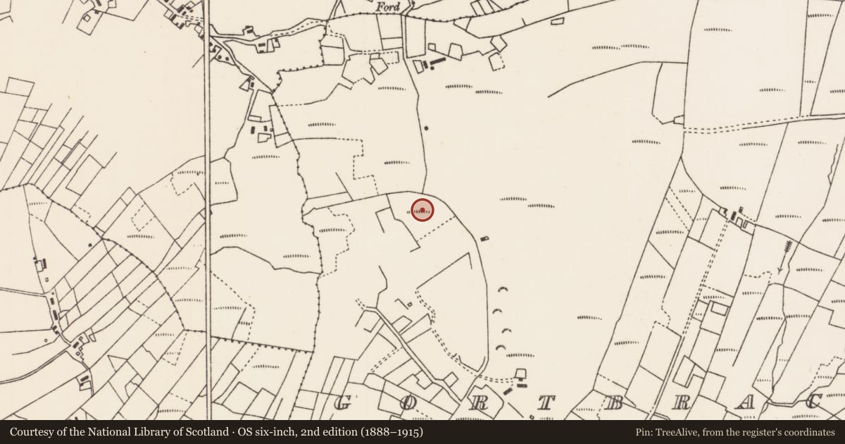 Ordnance Survey six-inch map, 2nd edition (1888–1915) covering the location of Megalithic tomb - court tomb, An Gort Breac Thuaidh, County Mayo, with a pin at the register's coordinates