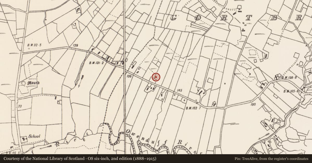 Ordnance Survey six-inch map, 2nd edition (1888–1915) covering the location of Megalithic tomb - court tomb, An Gort Breac Thuaidh, County Mayo, with a pin at the register's coordinates