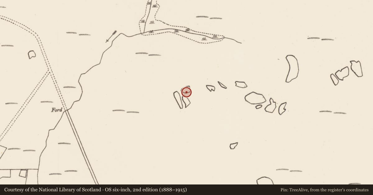 Ordnance Survey six-inch map, 2nd edition (1888–1915) covering the location of Crannog, Béal An Ghoile Thuaidh, County Mayo, with a pin at the register's coordinates