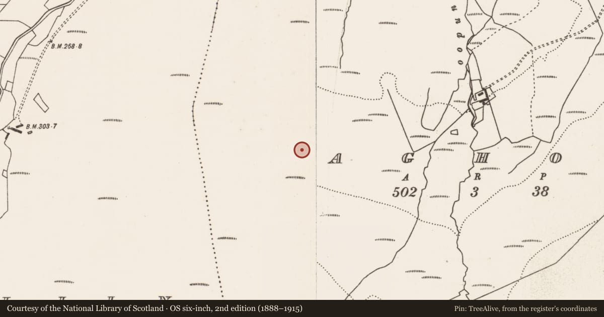 Ordnance Survey six-inch map, 2nd edition (1888–1915) covering the location of Megalithic tomb - court tomb, Aghoo, County Mayo, with a pin at the register's coordinates