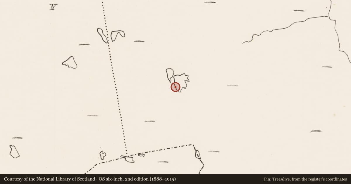 Ordnance Survey six-inch map, 2nd edition (1888–1915) covering the location of Crannog, Moing An Iarainn, County Mayo, with a pin at the register's coordinates