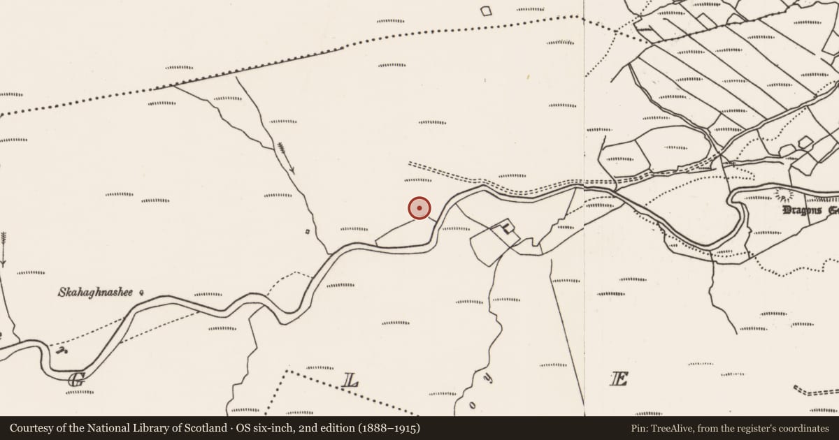 Ordnance Survey six-inch map, 2nd edition (1888–1915) covering the location of Structure, Keerglen, County Mayo, with a pin at the register's coordinates