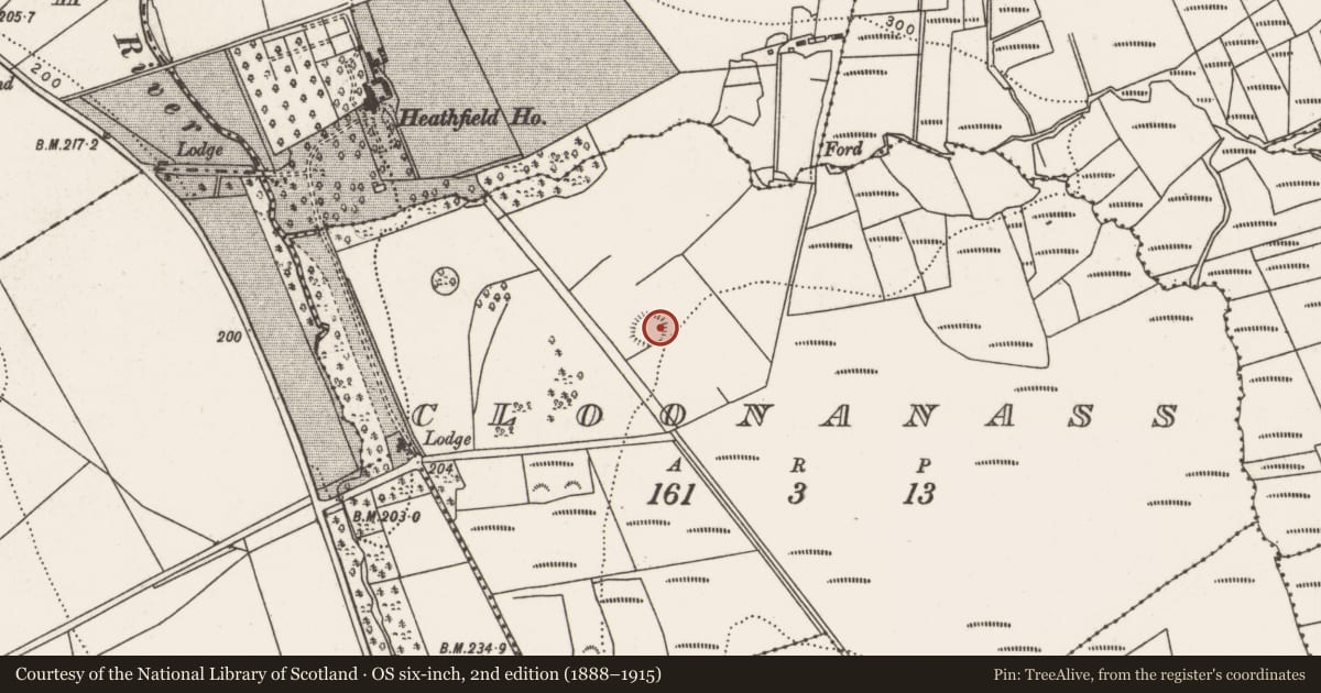 Ordnance Survey six-inch map, 2nd edition (1888–1915) covering the location of Ringfort - rath, Cloonanass, County Mayo, with a pin at the register's coordinates