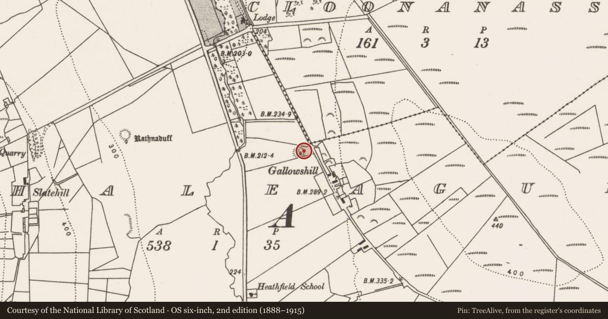 Ordnance Survey six-inch map, 2nd edition (1888–1915) covering the location of Ringfort - rath, Aghaleague, County Mayo, with a pin at the register's coordinates