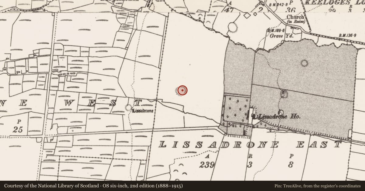 Ordnance Survey six-inch map, 2nd edition (1888–1915) covering the location of House - indeterminate date, Lissadrone East, County Mayo, with a pin at the register's coordinates
