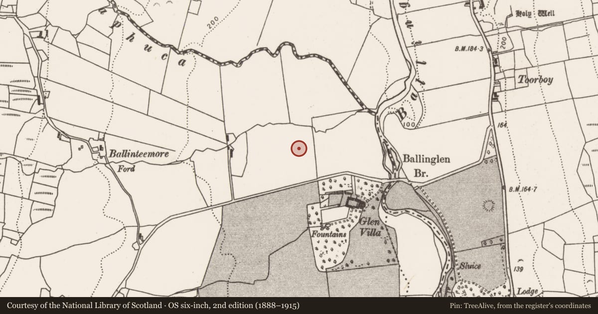 Ordnance Survey six-inch map, 2nd edition (1888–1915) covering the location of Ringfort - rath, Ballykinlettragh, County Mayo, with a pin at the register's coordinates