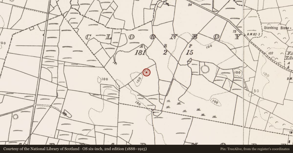 Ordnance Survey six-inch map, 2nd edition (1888–1915) covering the location of Ringfort - rath, Cloonboy, County Mayo, with a pin at the register's coordinates