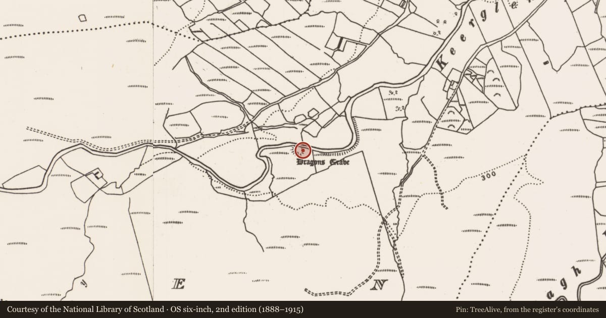 Ordnance Survey six-inch map, 2nd edition (1888–1915) covering the location of Ringfort - cashel, Keerglen, County Mayo, with a pin at the register's coordinates