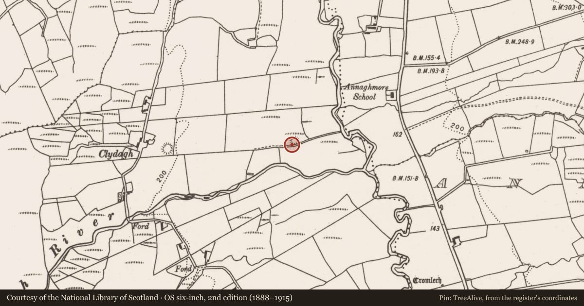 Ordnance Survey six-inch map, 2nd edition (1888–1915) covering the location of Enclosure, Clydagh, County Mayo, with a pin at the register's coordinates