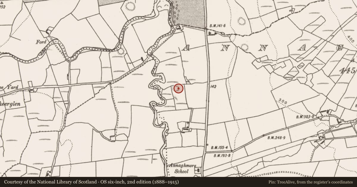 Ordnance Survey six-inch map, 2nd edition (1888–1915) covering the location of Ringfort - rath, Annagh More, County Mayo, with a pin at the register's coordinates