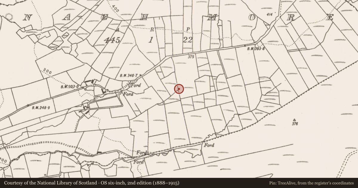 Ordnance Survey six-inch map, 2nd edition (1888–1915) covering the location of Barrow - ring-barrow, Annagh More, County Mayo, with a pin at the register's coordinates