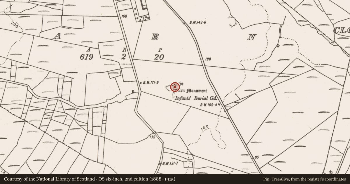 Ordnance Survey six-inch map, 2nd edition (1888–1915) covering the location of Souterrain, Carn (Tirawley By., Lackan Par.), County Mayo, with a pin at the register's coordinates