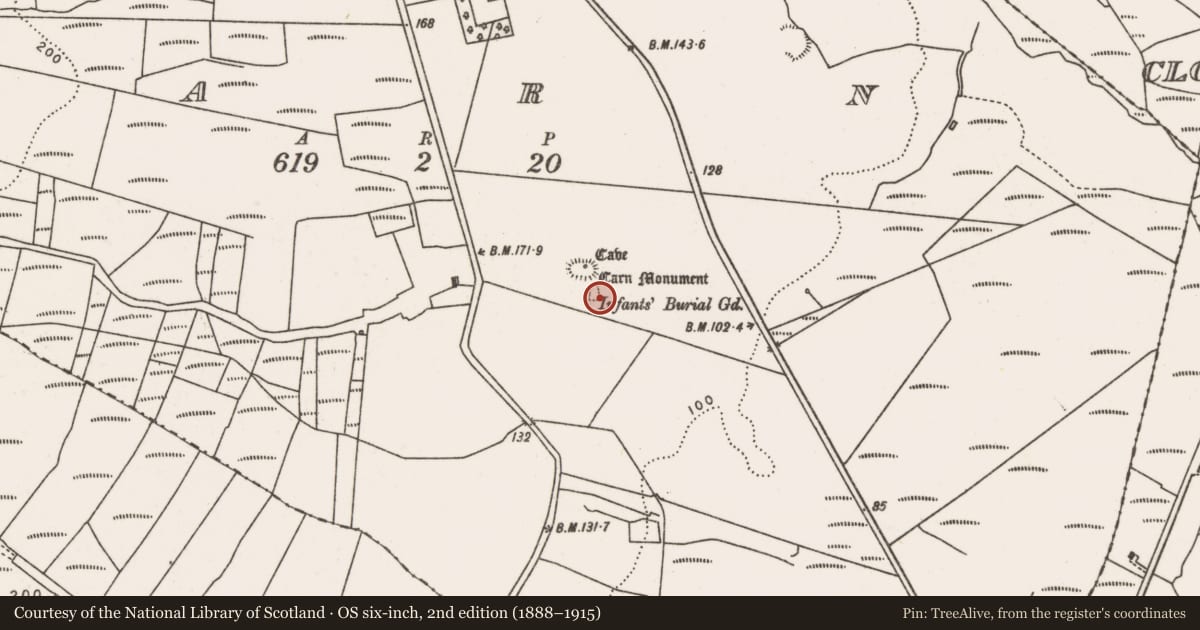 Ordnance Survey six-inch map, 2nd edition (1888–1915) covering the location of Enclosure, Carn (Tirawley By., Lackan Par.), County Mayo, with a pin at the register's coordinates