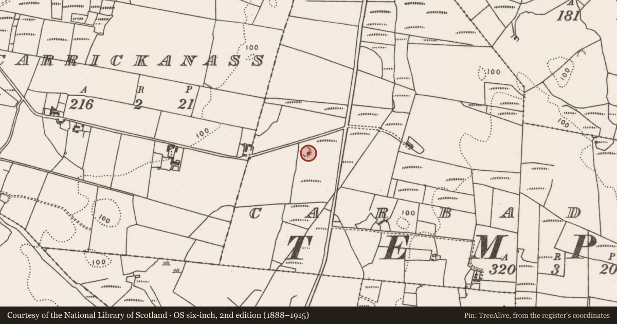 Ordnance Survey six-inch map, 2nd edition (1888–1915) covering the location of Ringfort - rath, Carrickanass, County Mayo, with a pin at the register's coordinates