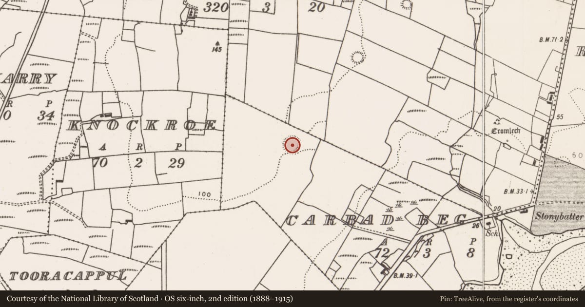 Ordnance Survey six-inch map, 2nd edition (1888–1915) covering the location of Ringfort - rath, Carbad Beg, County Mayo, with a pin at the register's coordinates
