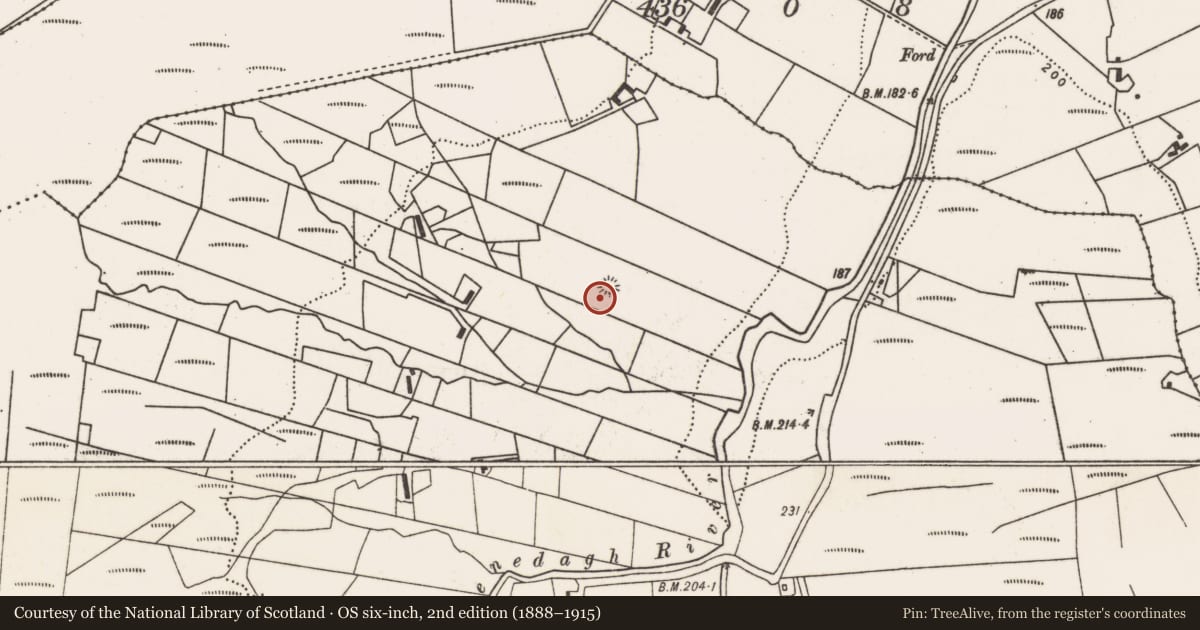 Ordnance Survey six-inch map, 2nd edition (1888–1915) covering the location of Enclosure, Glenedagh Oughter, County Mayo, with a pin at the register's coordinates