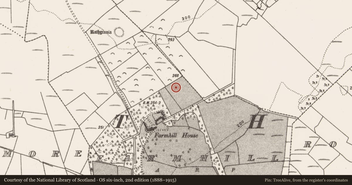 Ordnance Survey six-inch map, 2nd edition (1888–1915) covering the location of Enclosure, Farmhill, County Mayo, with a pin at the register's coordinates
