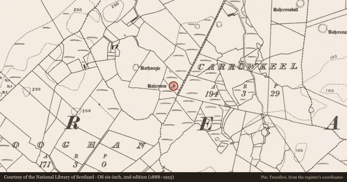 Ordnance Survey six-inch map, 2nd edition (1888–1915) covering the location of Ringfort - rath, Atticloghy, County Mayo, with a pin at the register's coordinates