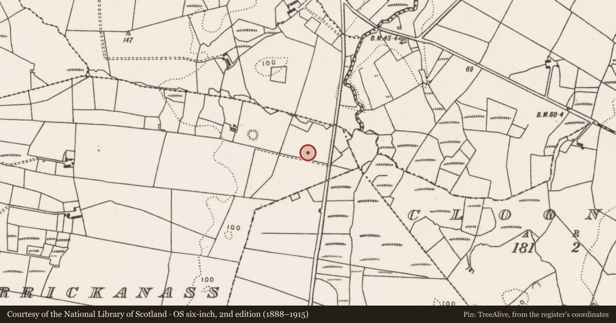 Ordnance Survey six-inch map, 2nd edition (1888–1915) covering the location of Cist, Carrickanass, County Mayo, with a pin at the register's coordinates