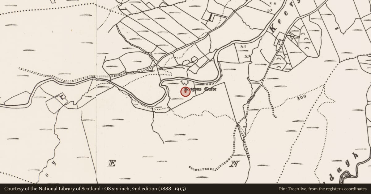 Ordnance Survey six-inch map, 2nd edition (1888–1915) covering the location of Cairn - unclassified, Keerglen, County Mayo, with a pin at the register's coordinates