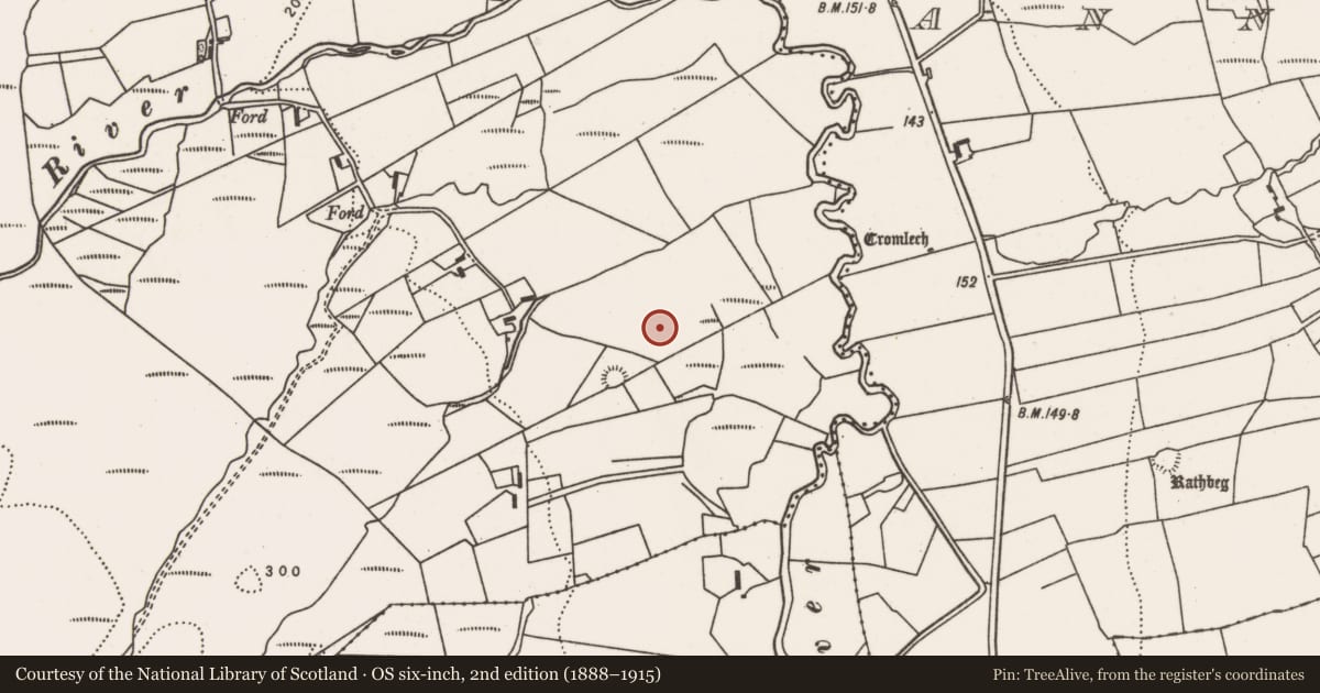 Ordnance Survey six-inch map, 2nd edition (1888–1915) covering the location of Megalithic structure, Clydagh, County Mayo, with a pin at the register's coordinates