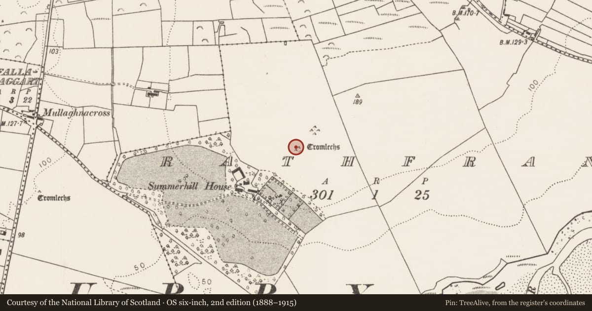 Ordnance Survey six-inch map, 2nd edition (1888–1915) covering the location of Mound, Rathfran, County Mayo, with a pin at the register's coordinates