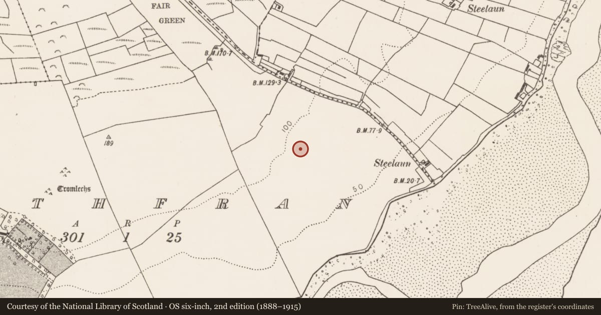 Ordnance Survey six-inch map, 2nd edition (1888–1915) covering the location of Ringfort - rath, Rathfran, County Mayo, with a pin at the register's coordinates