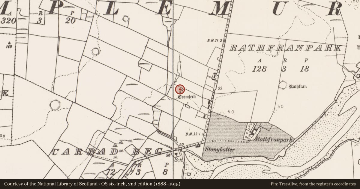 Ordnance Survey six-inch map, 2nd edition (1888–1915) covering the location of Megalithic tomb - court tomb, Carbad More, County Mayo, with a pin at the register's coordinates