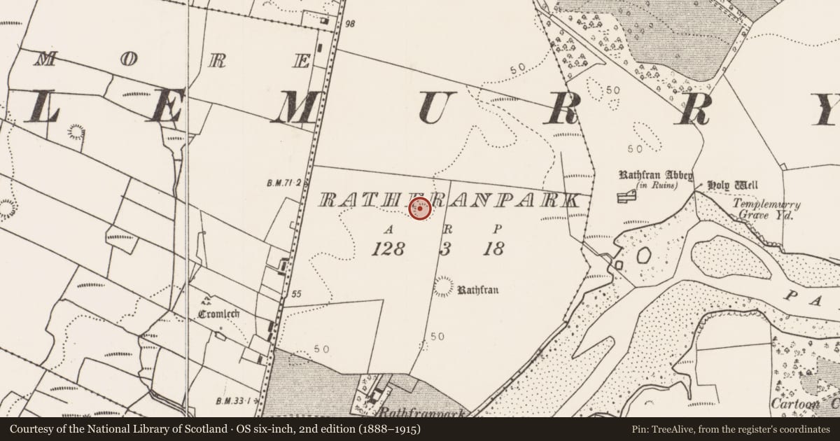 Ordnance Survey six-inch map, 2nd edition (1888–1915) covering the location of Ringfort - unclassified, Rathfranpark, County Mayo, with a pin at the register's coordinates