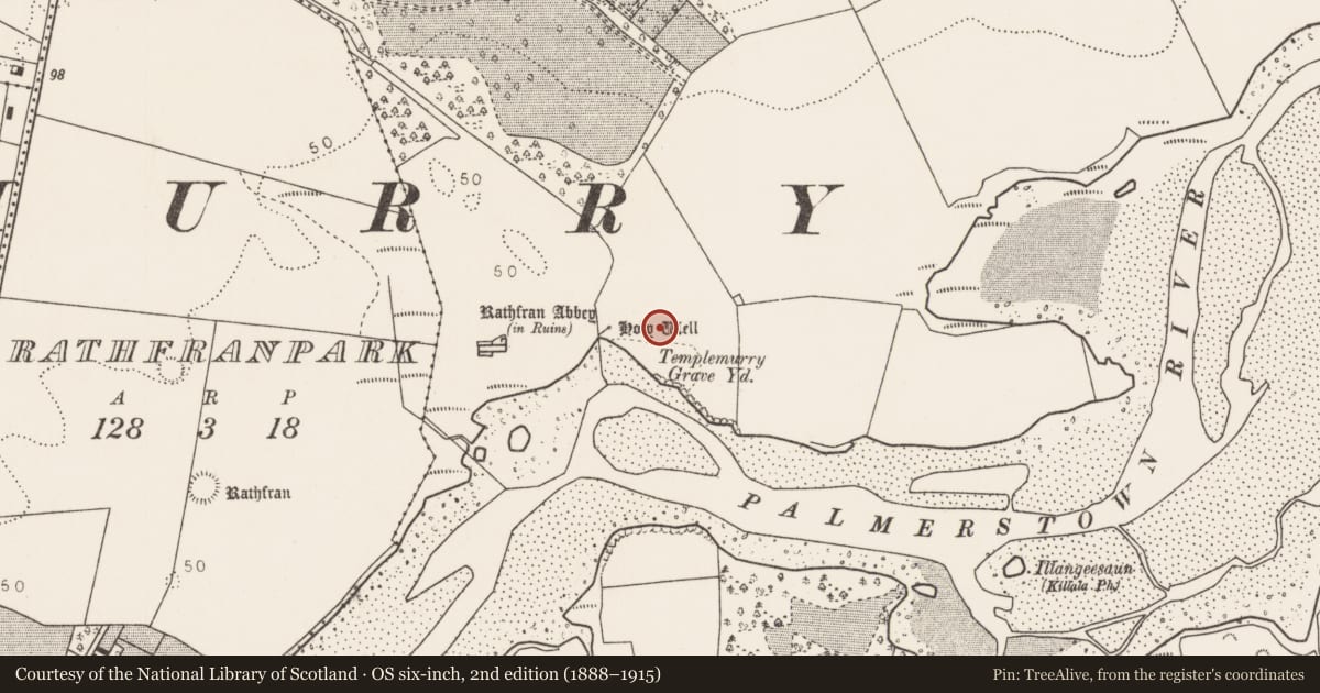 Ordnance Survey six-inch map, 2nd edition (1888–1915) covering the location of Souterrain, Rathfran, County Mayo, with a pin at the register's coordinates