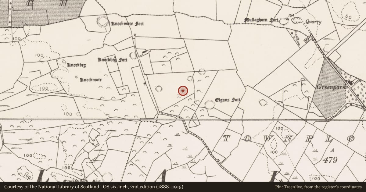 Ordnance Survey six-inch map, 2nd edition (1888–1915) covering the location of Barrow - unclassified, Townplots West, County Mayo, with a pin at the register's coordinates