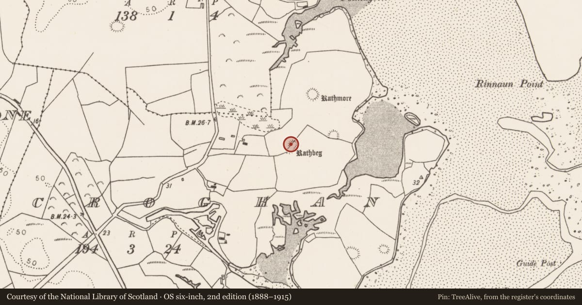 Ordnance Survey six-inch map, 2nd edition (1888–1915) covering the location of Ringfort - rath, Croghan, County Mayo, with a pin at the register's coordinates