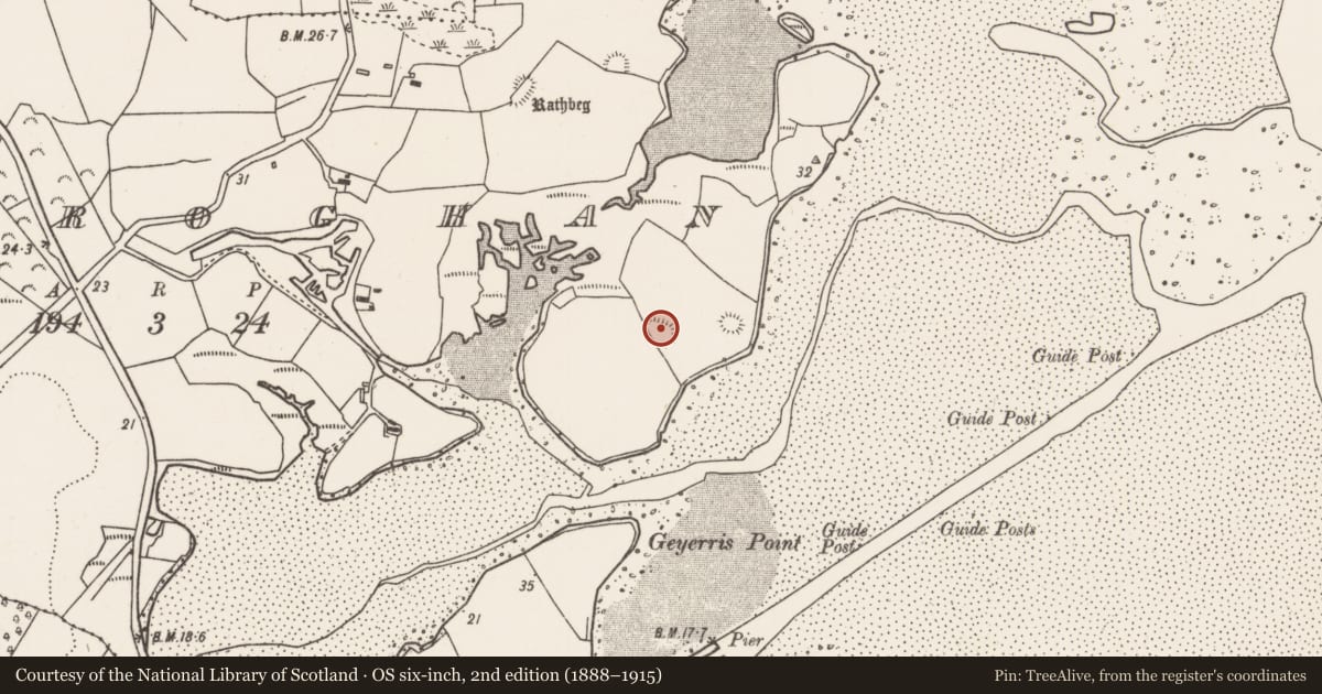 Ordnance Survey six-inch map, 2nd edition (1888–1915) covering the location of Ringfort - rath, Croghan, County Mayo, with a pin at the register's coordinates
