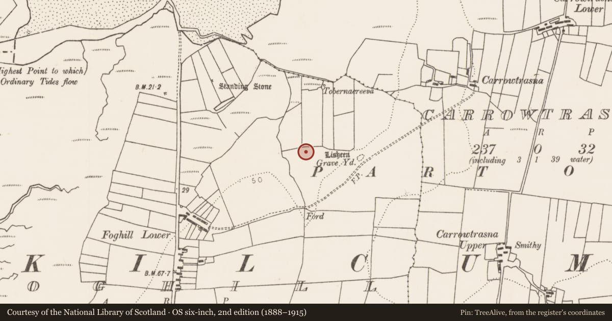 Ordnance Survey six-inch map, 2nd edition (1888–1915) covering the location of Cairn - unclassified, Foghill, County Mayo, with a pin at the register's coordinates